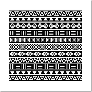 Aztec Influence Pattern White on Black Posters and Art